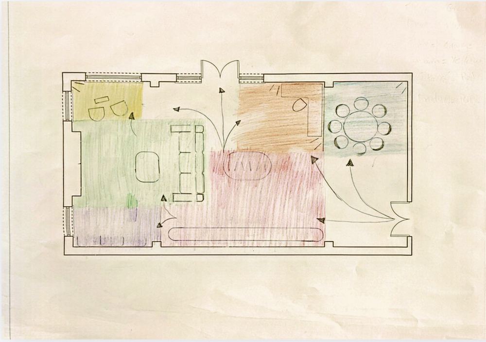 Hand-drawn concept floor plan